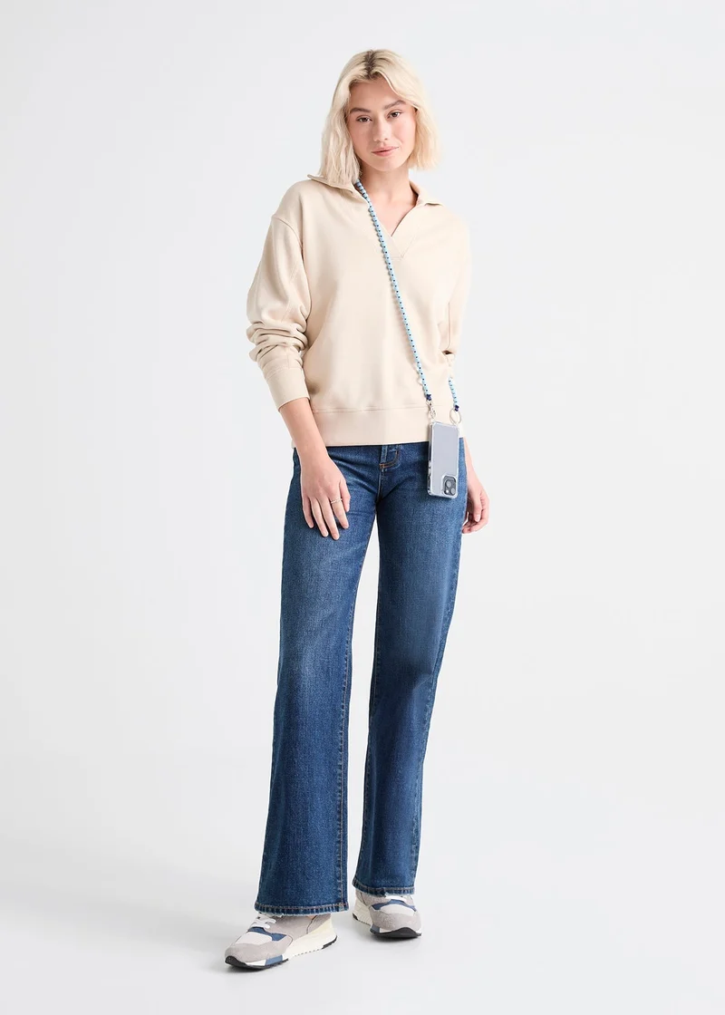 Midweight Denim Wide Leg (Button Fly) - Dark Stone