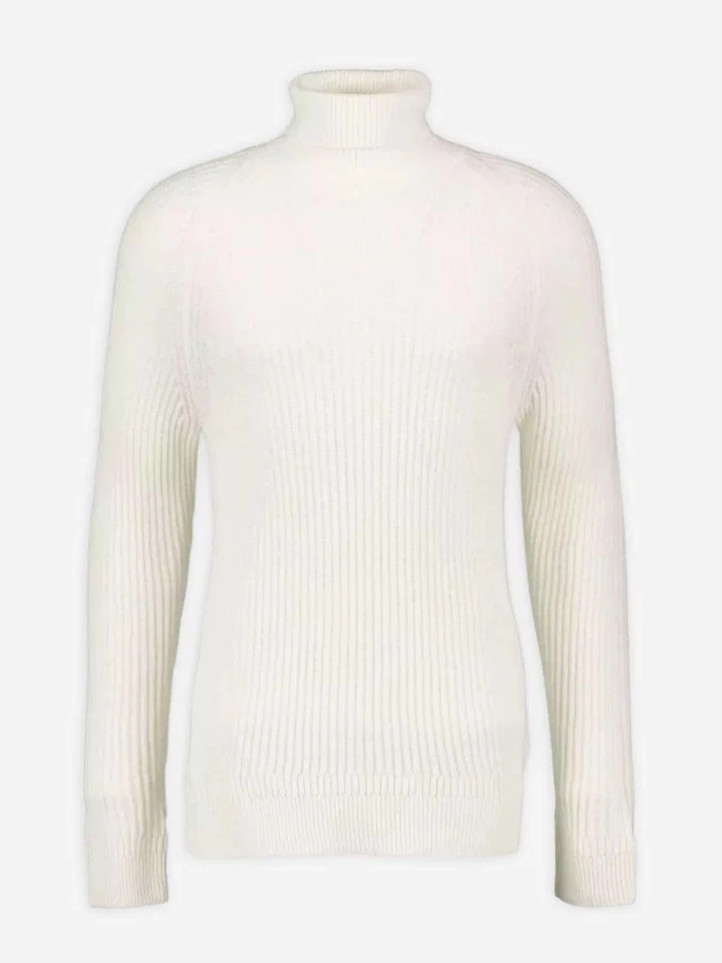 Off-white Ribbstickad Turtleneck i Virgin Wool