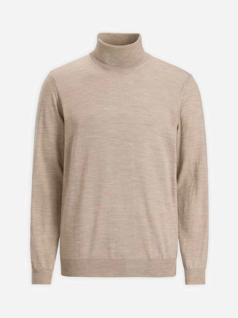 Beige Polotröja i Merinoull