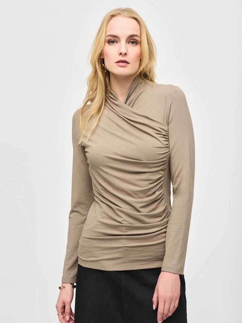 Ljusbrun Cowl Neck Draperad Topp