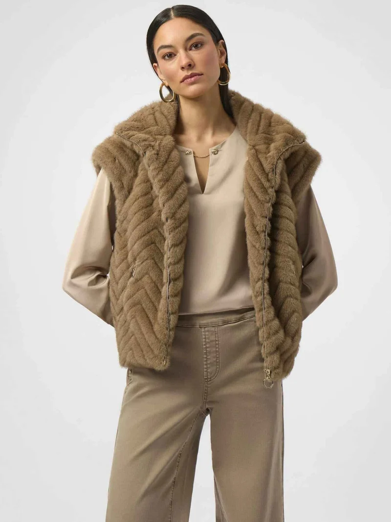 Chevron Faux Fur Väst