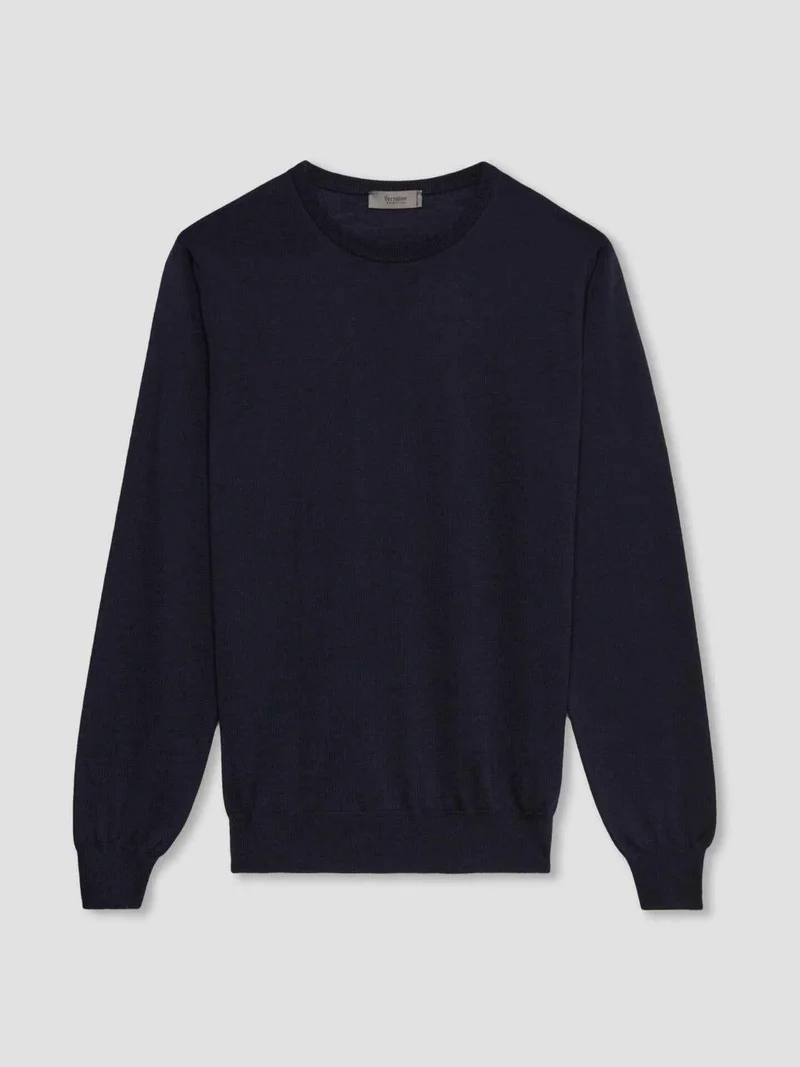 Marinblå Crew Neck Tröja i Merinoull