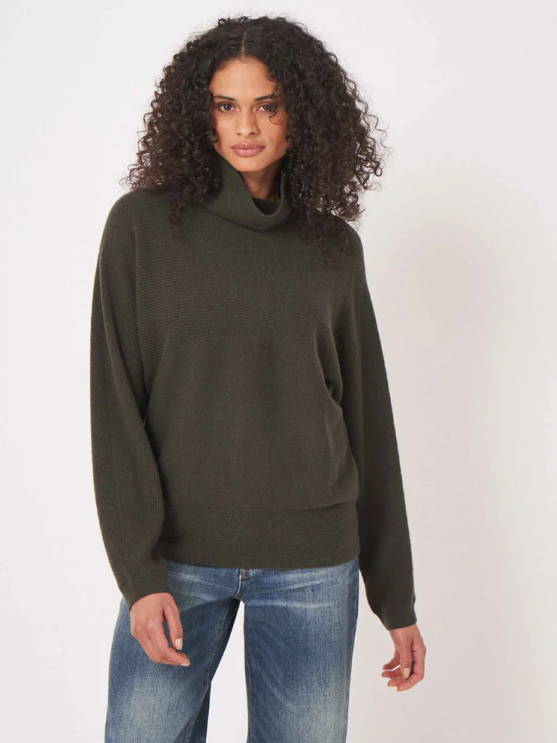 Mörkgrön Stickad Cashmere Polotröja