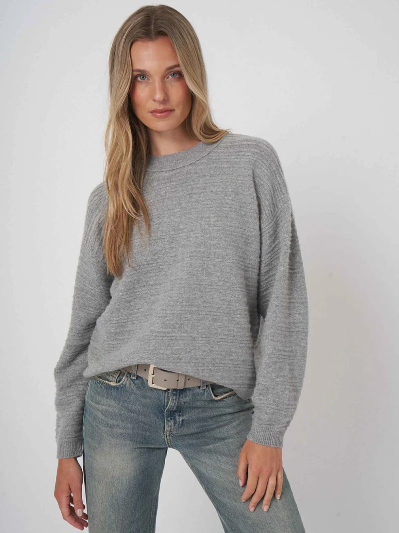 Ljusgrå Boxy Fit Cashmere Tröja