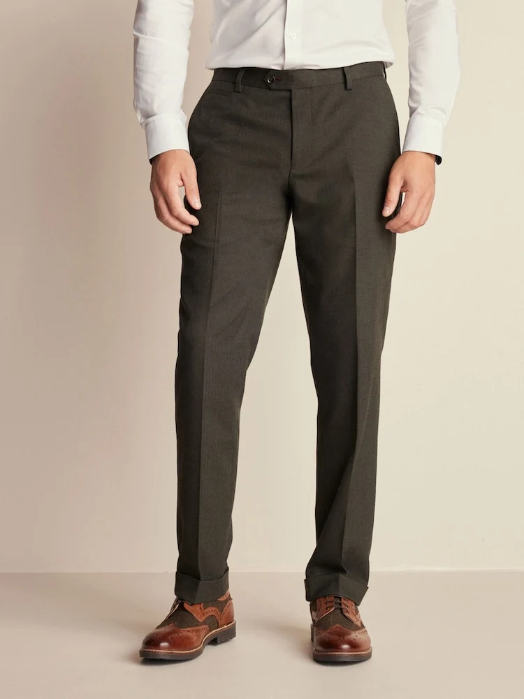 Green Tailored Herringbone Suit Trouser