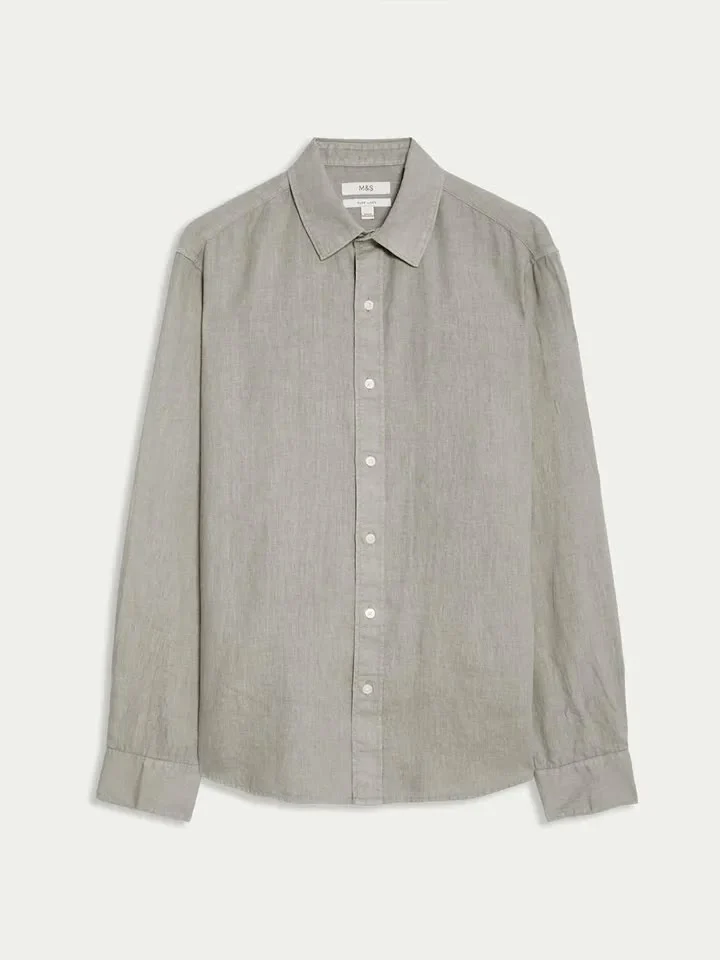 Marks & Spencer Men Solid Spread Collar Linen Casual Shirt
