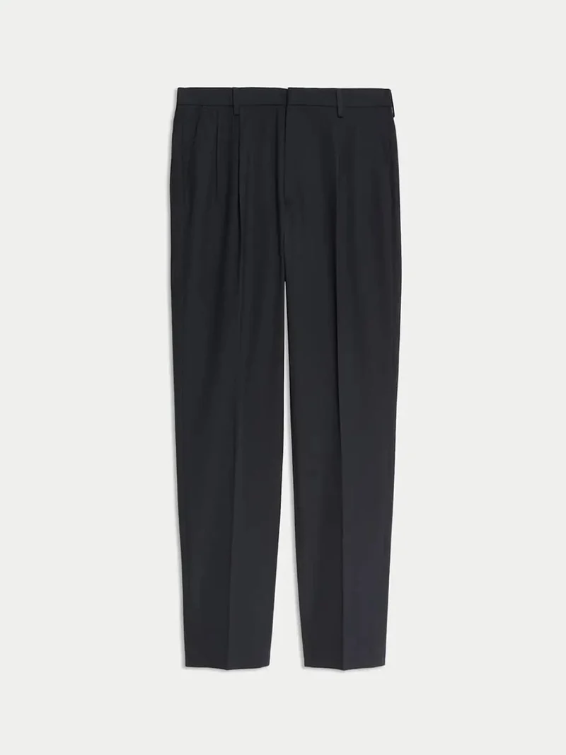 AUTOGRAPH Tailored Fit 360 Flex Pleated Trousers- Navy