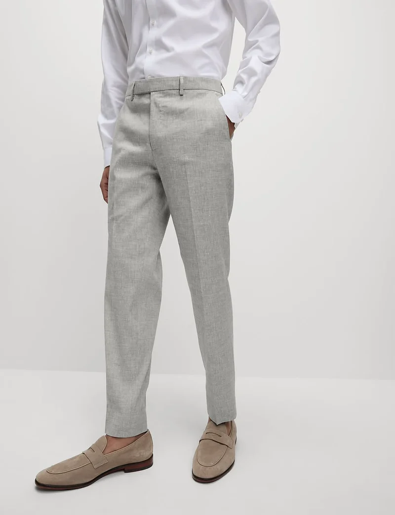 M&S Italian Wool Blend Trousers- Light Gray
