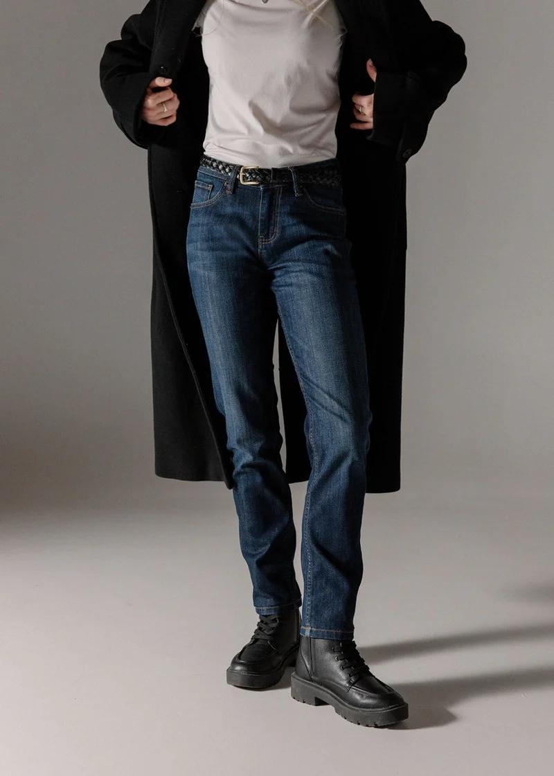 Performance Denim Mid Rise Slim Taper - Marina Blue
