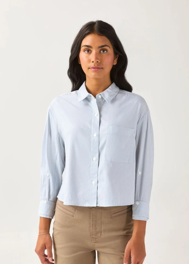 Cloudweight Twill Boxy Button Down - Light Blue Stripe