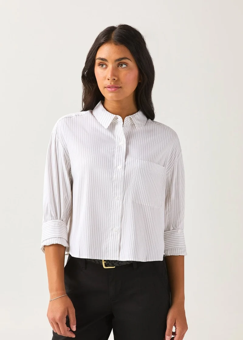 Cloudweight Twill Boxy Button Down - White Fine Stripe