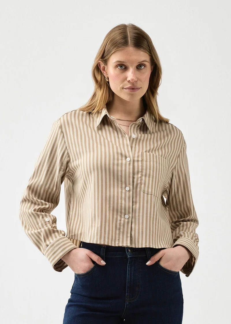 Cloudweight Twill Boxy Button Down - Warm Sand Stripe