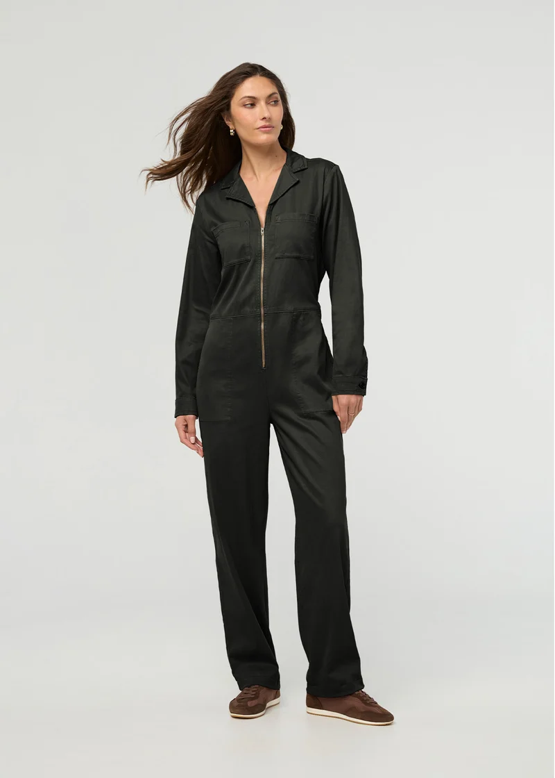 Deluxe Twill Long Sleeve Jumpsuit - Evergreen