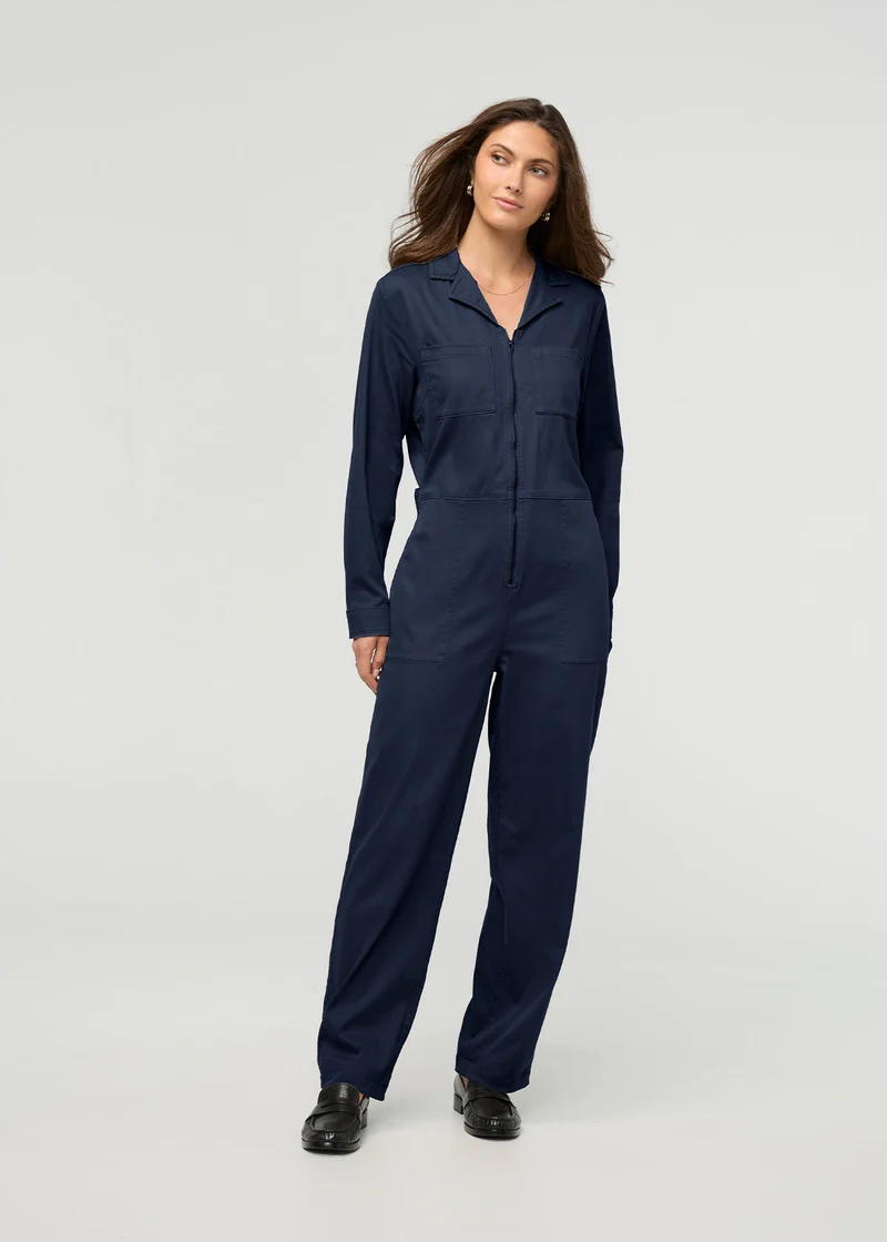 Deluxe Twill Long Sleeve Jumpsuit - Navy