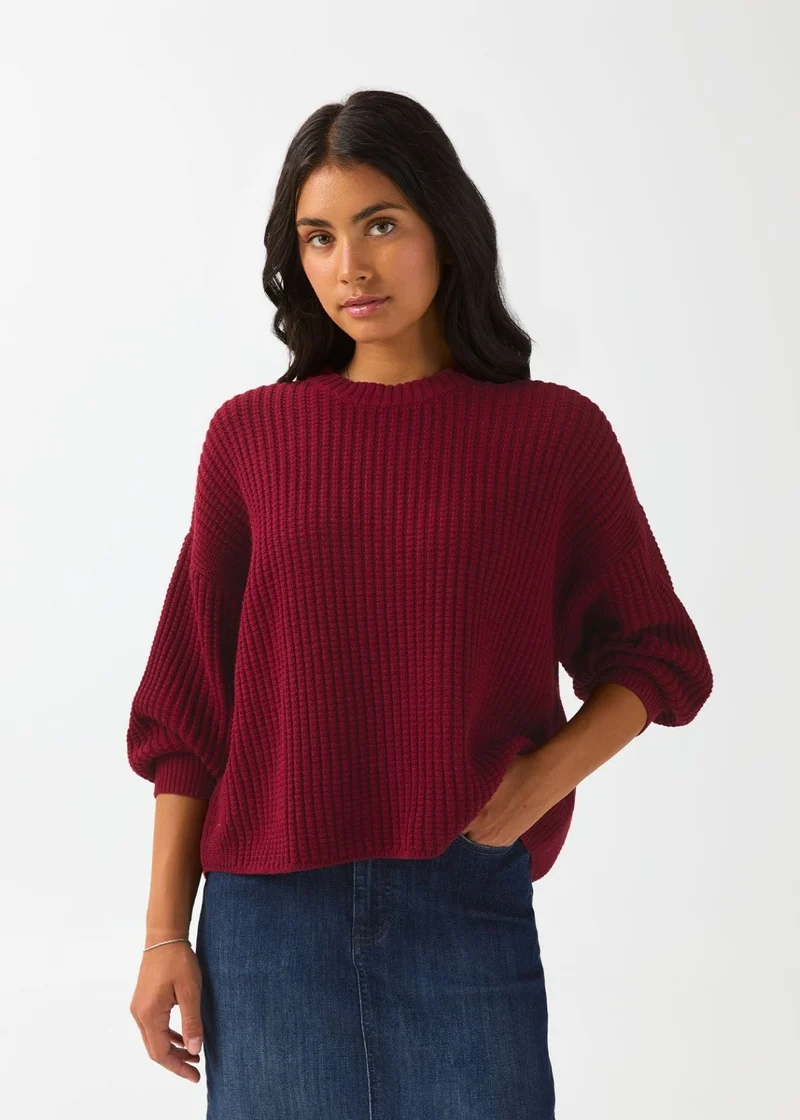 EasyKnit Waffle Relaxed Pullover - Dark Cherry