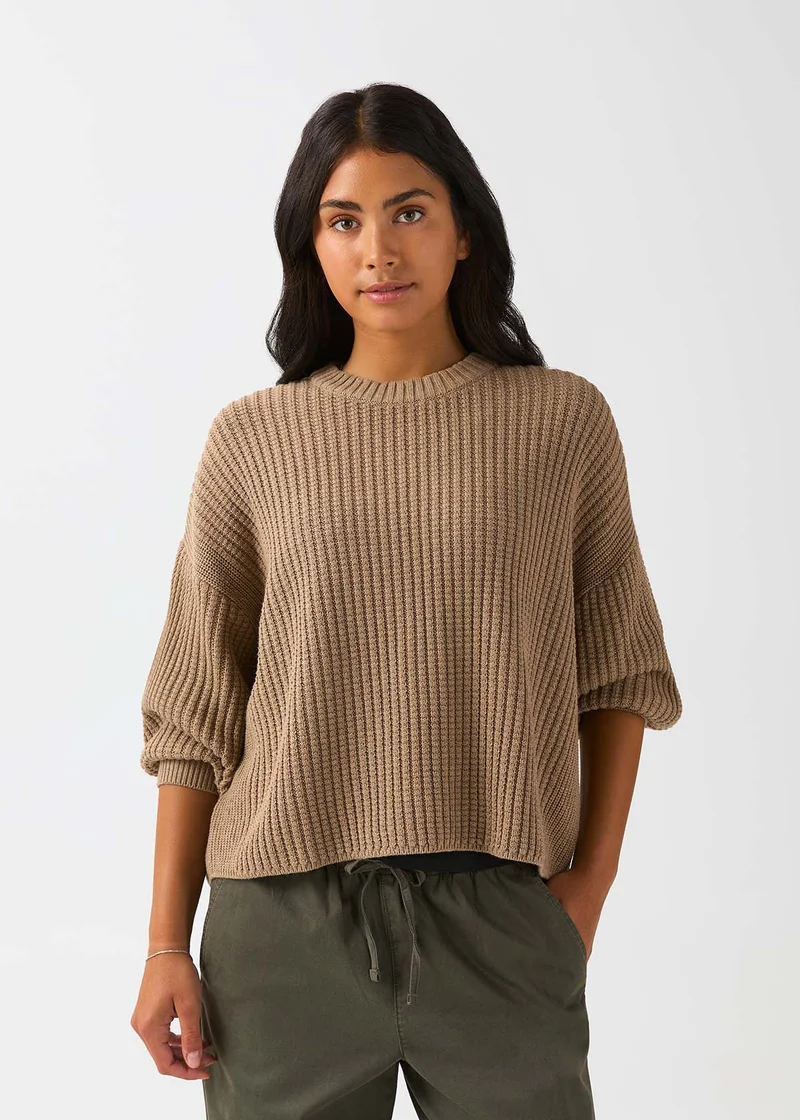 EasyKnit Waffle Relaxed Pullover - Heather Oatmeal