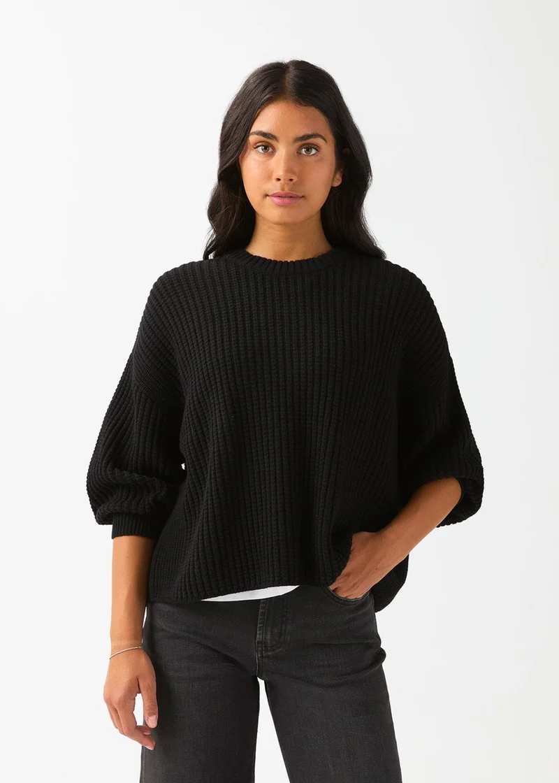 EasyKnit Waffle Relaxed Pullover - Black