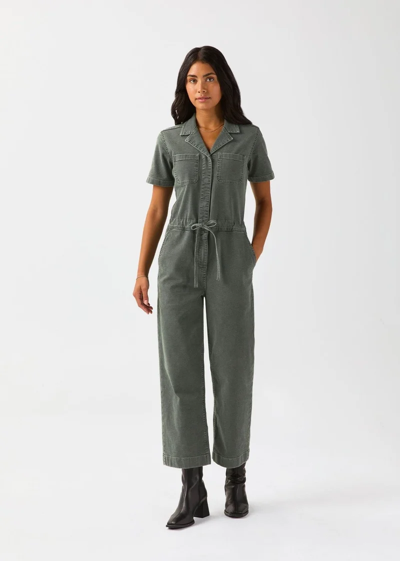 Stretch Canvas Girlfriend Jumpsuit - Thyme