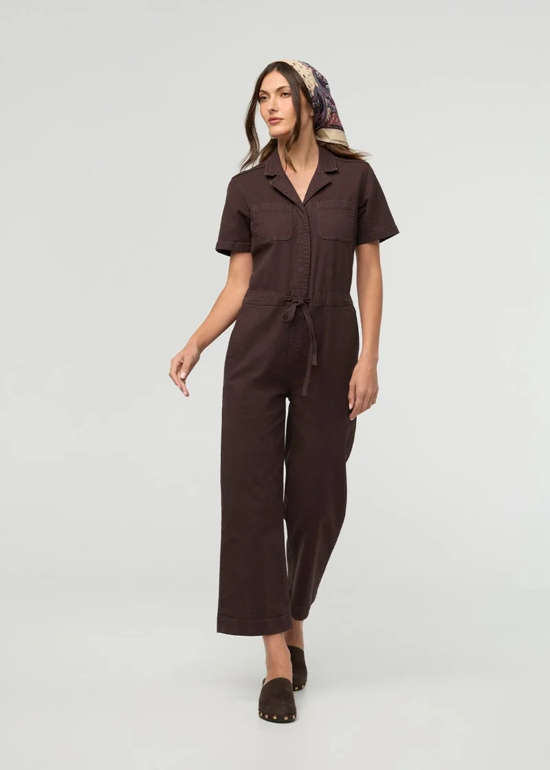 Stretch Canvas Girlfriend Jumpsuit - Garment Dye Espresso