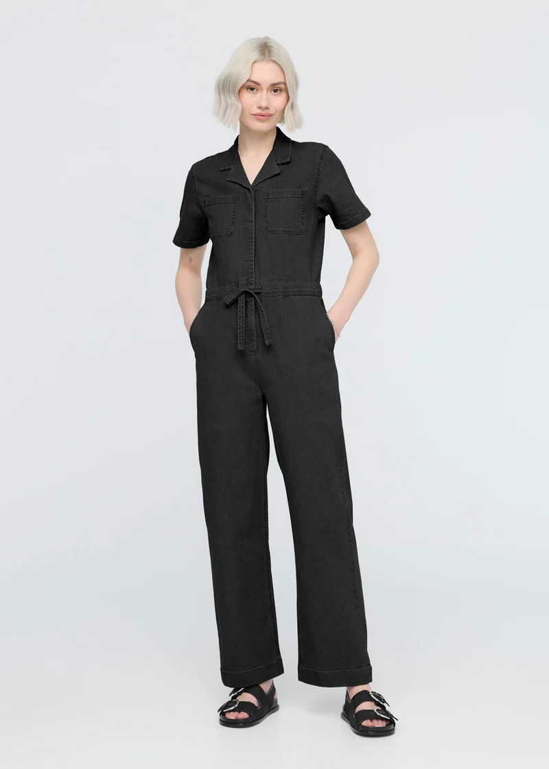 Stretch Canvas Girlfriend Jumpsuit - Black