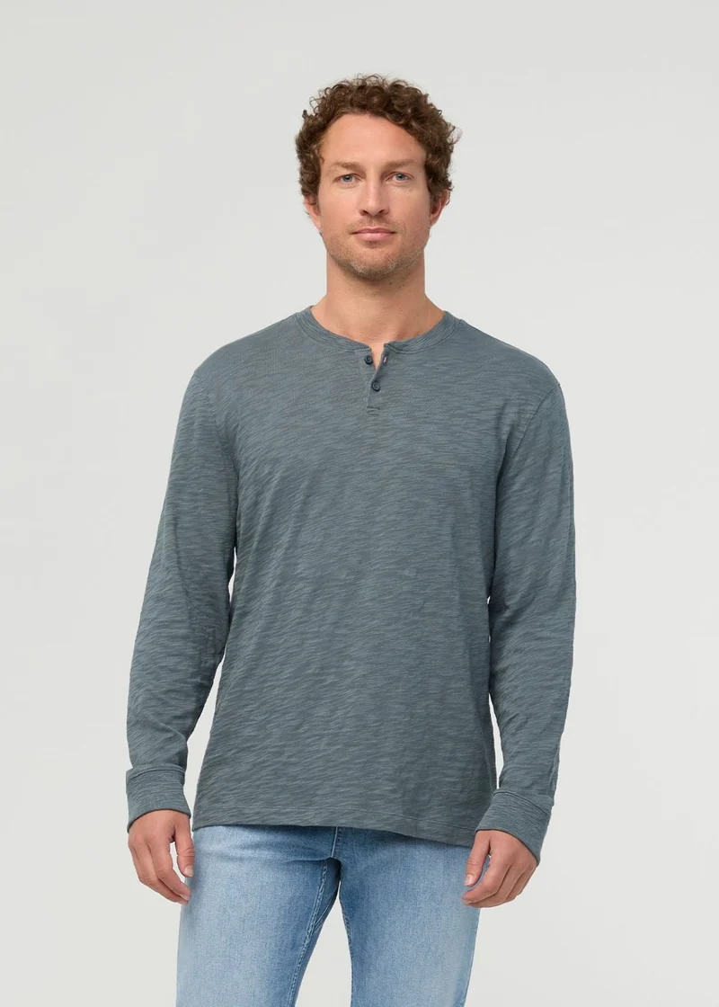 Midweight Slub Jersey Long Sleeve Henley - Slate Blue