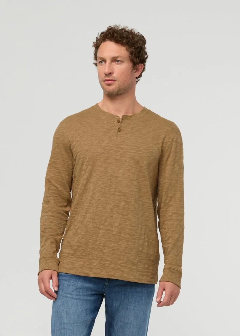 Midweight Slub Jersey Long Sleeve Henley - Caramel