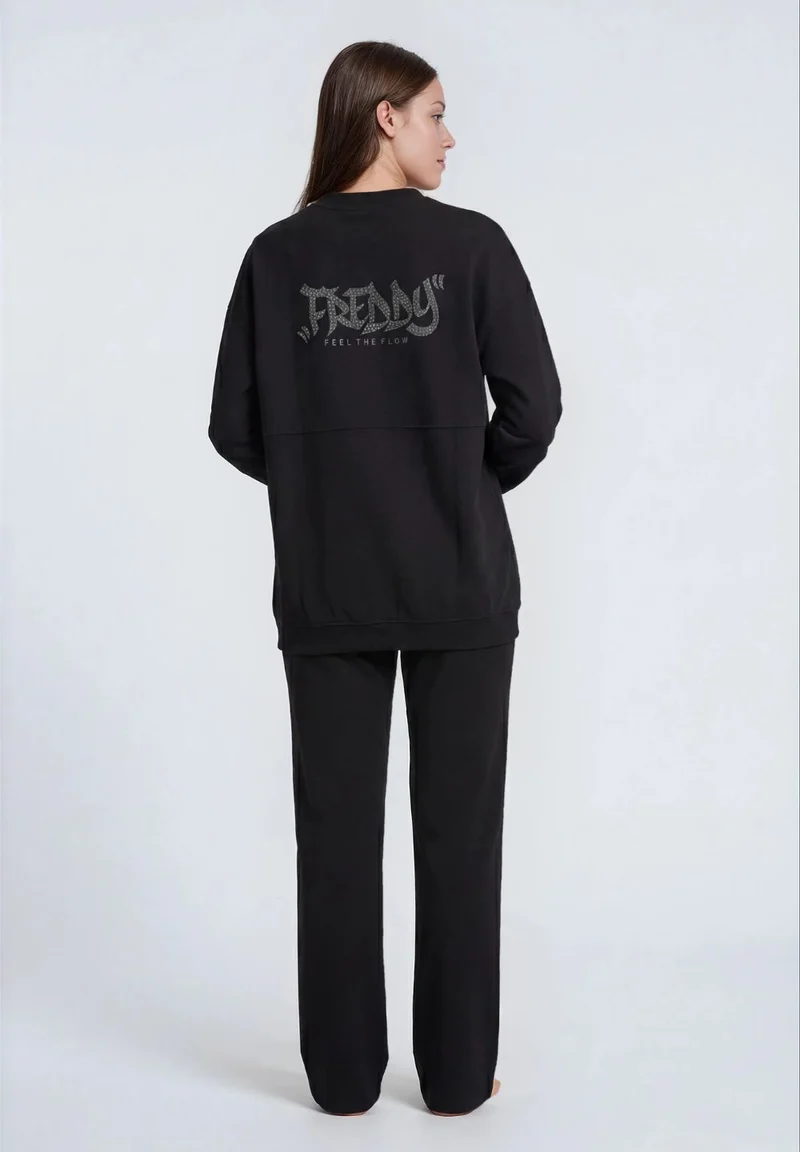 Oversize zip sweatshirt, graphic “Feel the Flow” back - Black