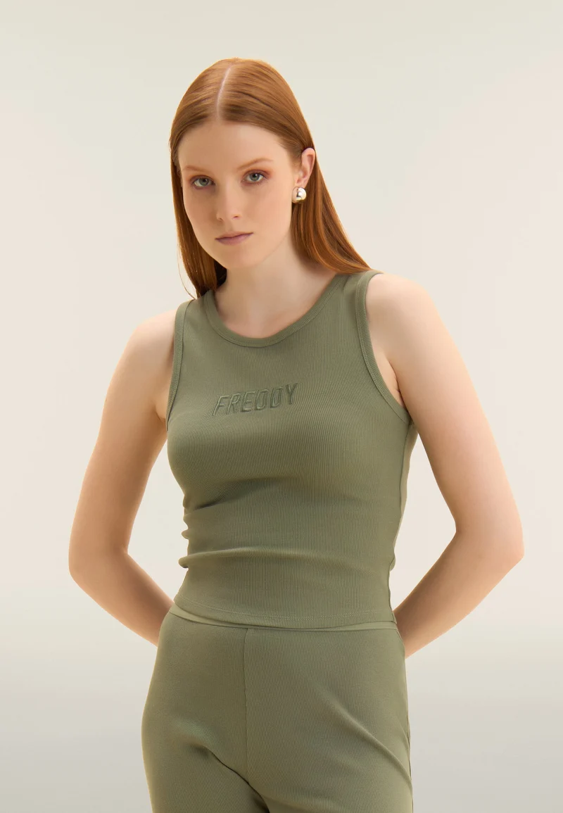 Cropped tank top with embroidered FREDDY logo - Sea Spray Green