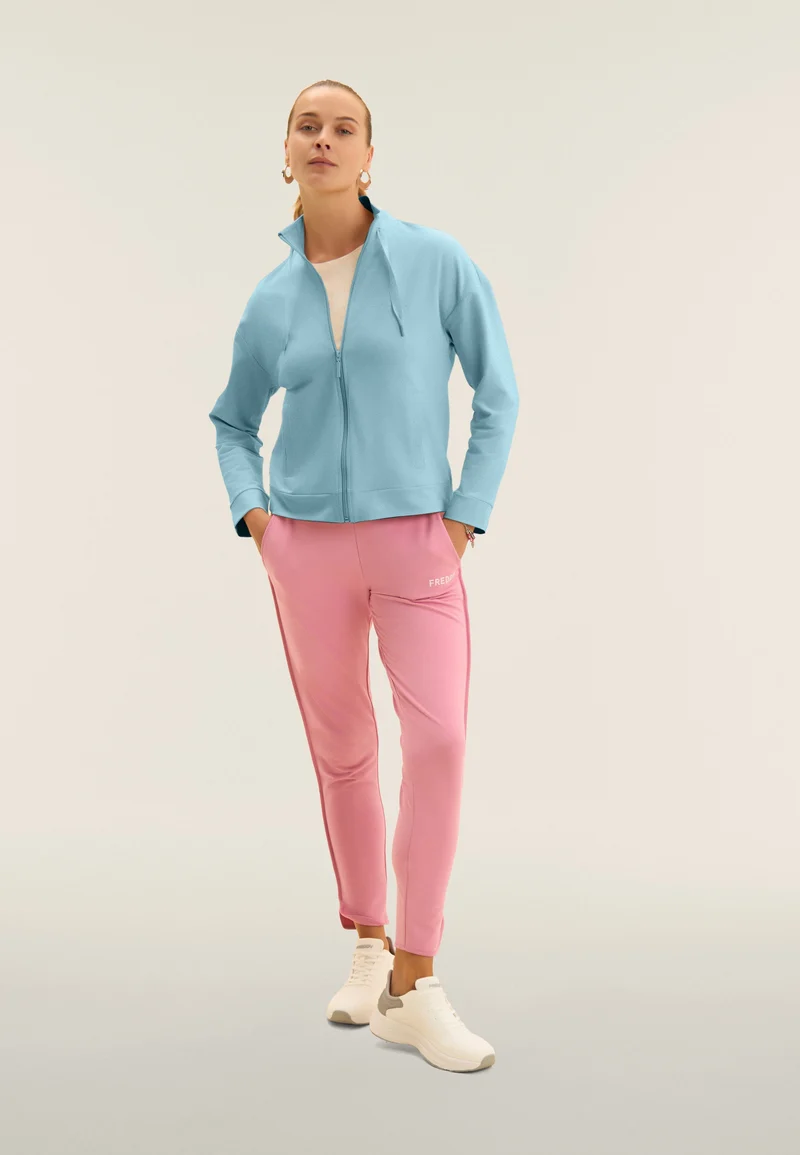High-necked zip sweatshirt with asymmetrical bottom - Milky Blue