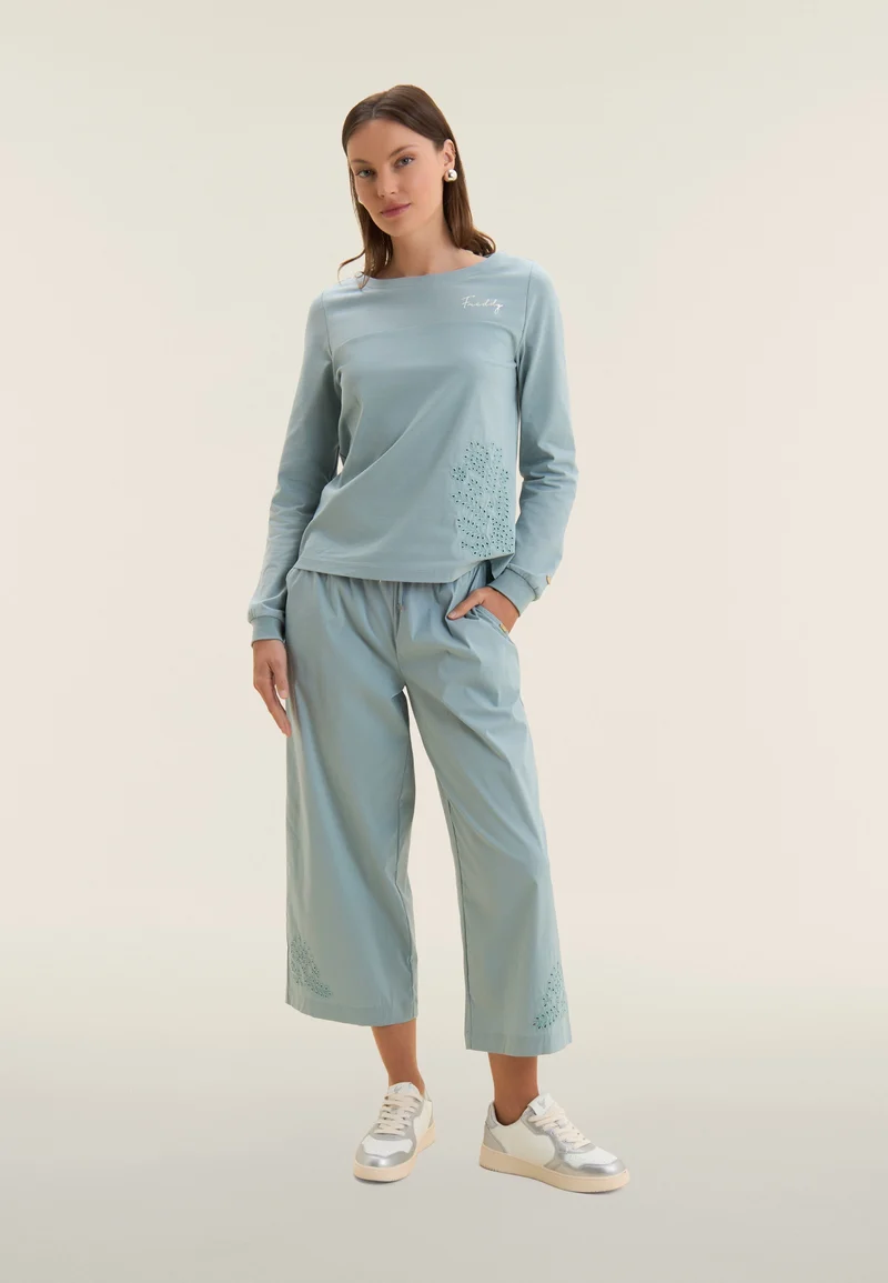 Crew neck sweatshirt with floral embroidery - Arona Blue