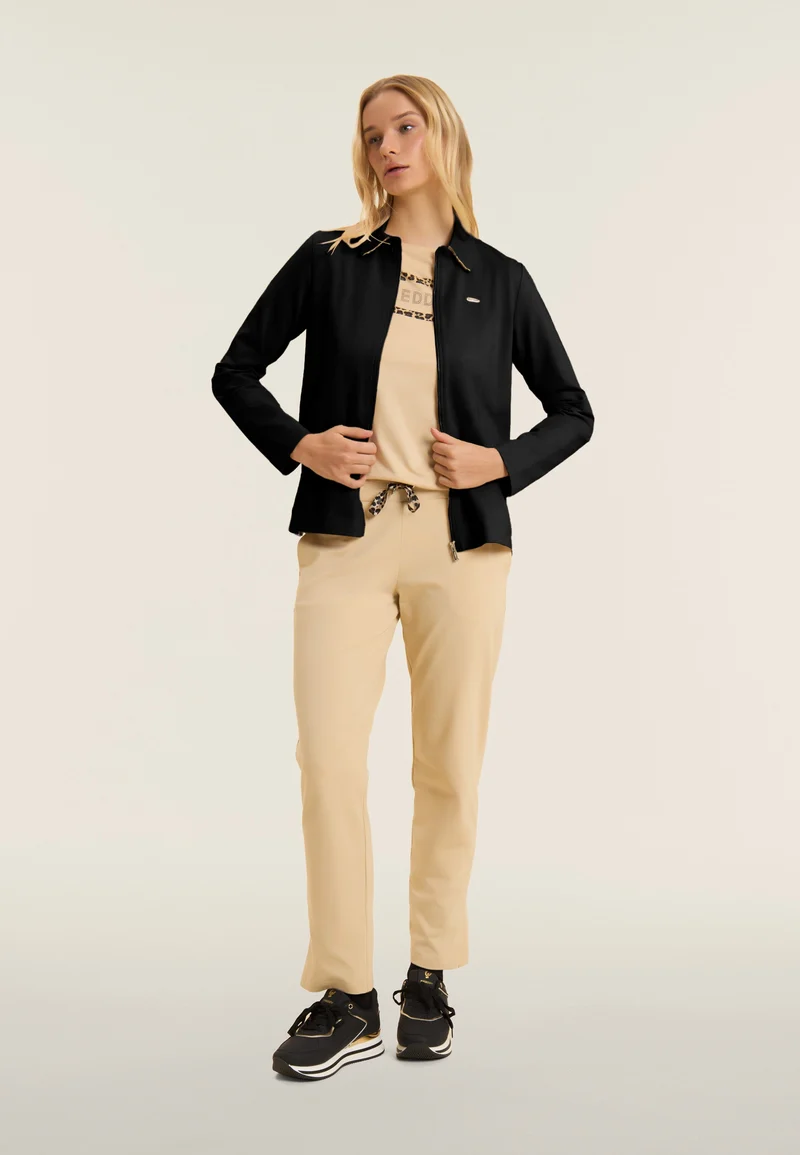 Zip sweatshirt with shirt collar and animal inserts - Black