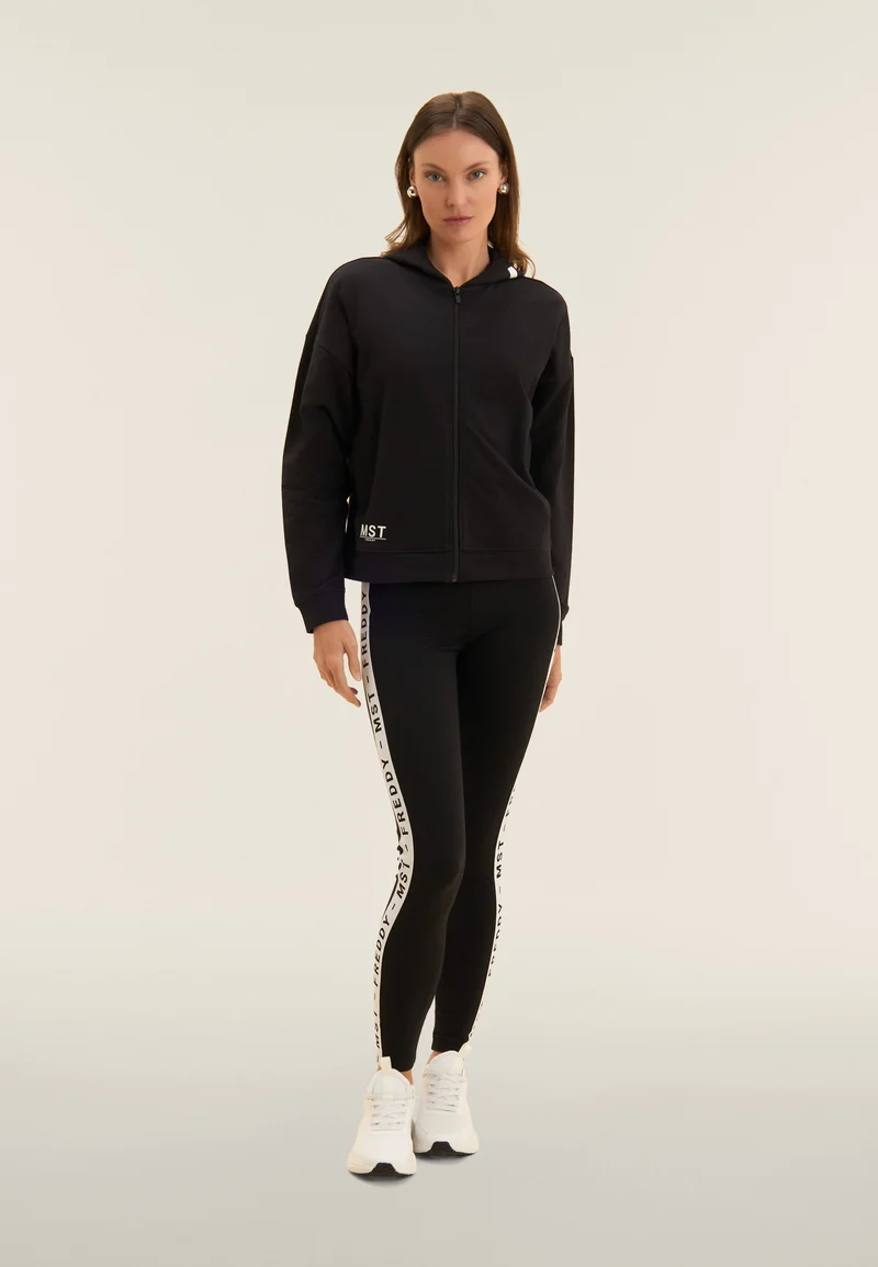Cropped zip hoodie with MST print - Black
