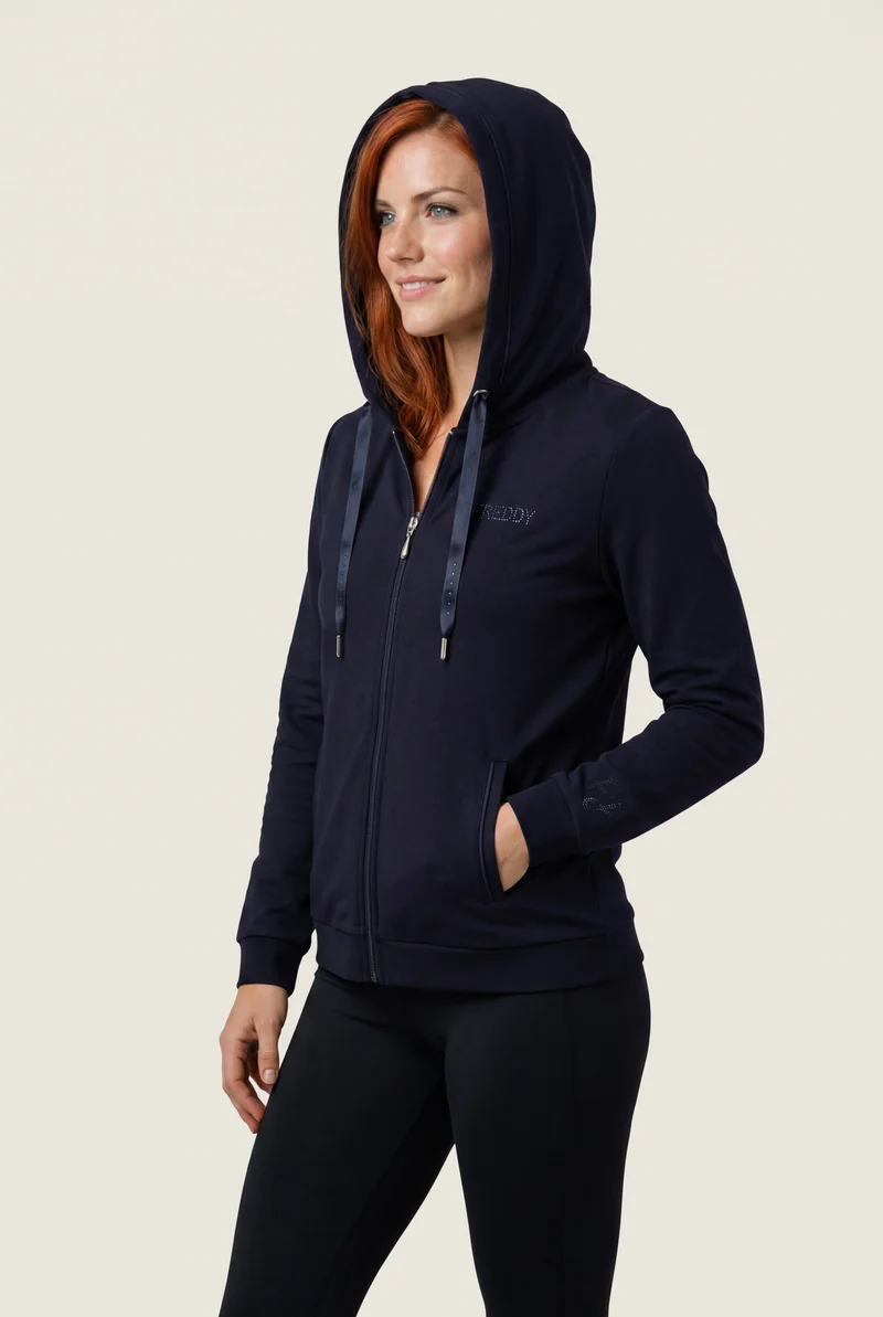 Zip hoodie with FREDDY logo in rhinestones - Dark Sapphire Blue