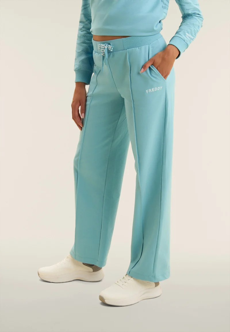 Wide leg trousers with FREDDY logoed drawstring - Milky Blue