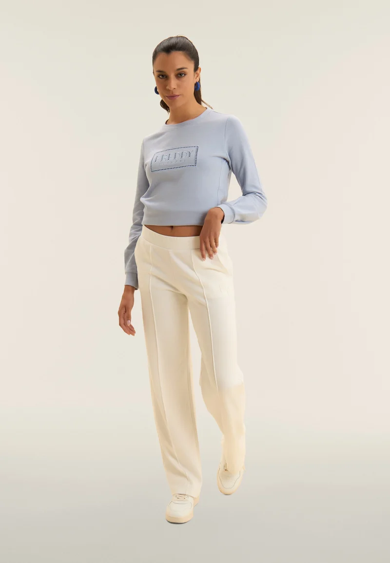 Wide-leg athletic trousers and embroidery logo - Egret White