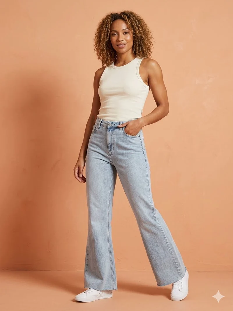 High Waisted Wide Leg Flare Jeans