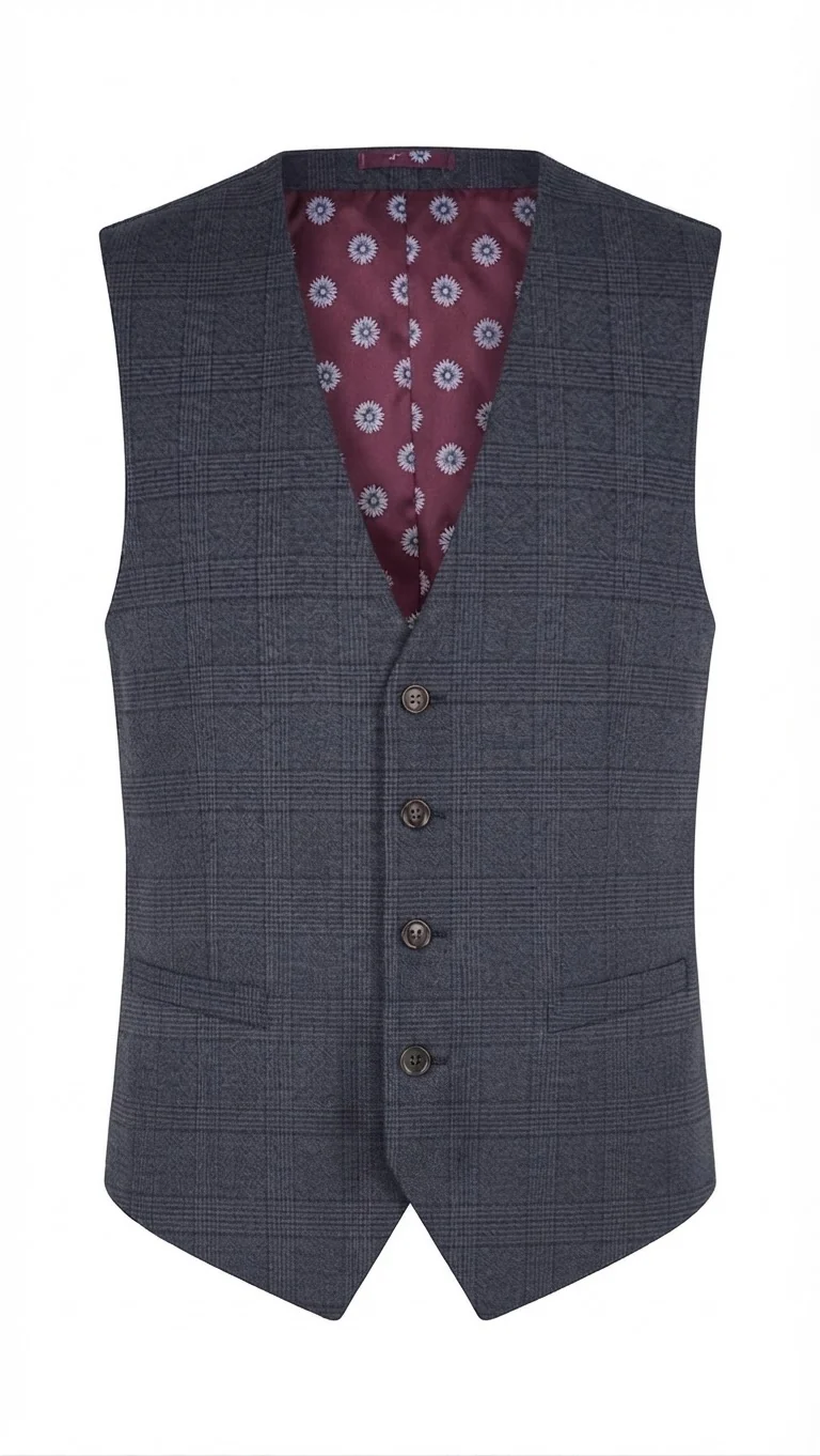 Dark Grey Subtle Plaid Pattern Contrasting Burgundy Inner Lining