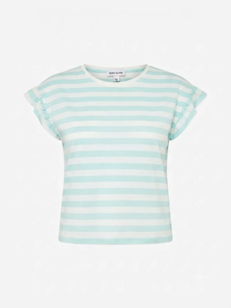 Short-Sleeve Striped T-Shirt with Ruffle Cap Sleeves