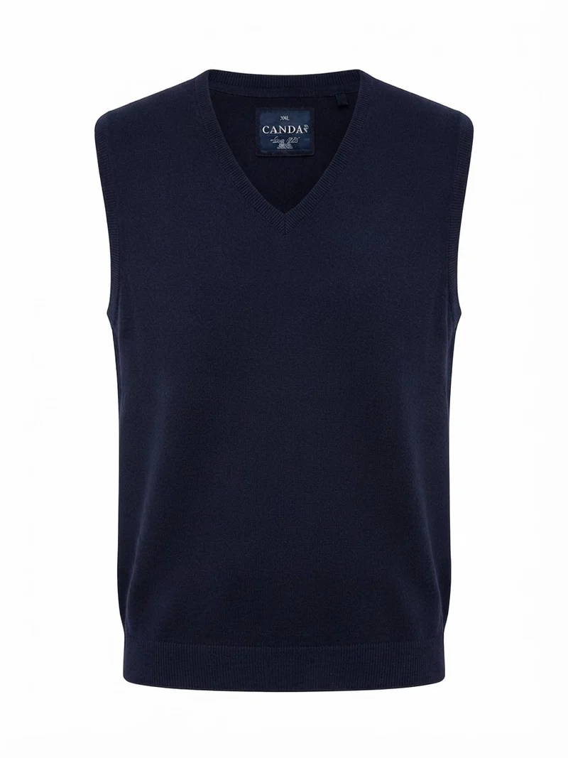 Canda Men's V-Neck Knit Sweater Vest- Navy Blue