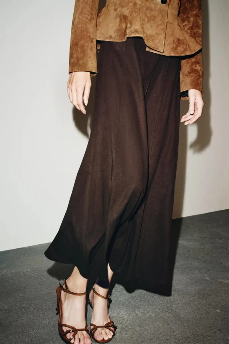 Zara Floor Length Linen Skirt Chocolate Brown