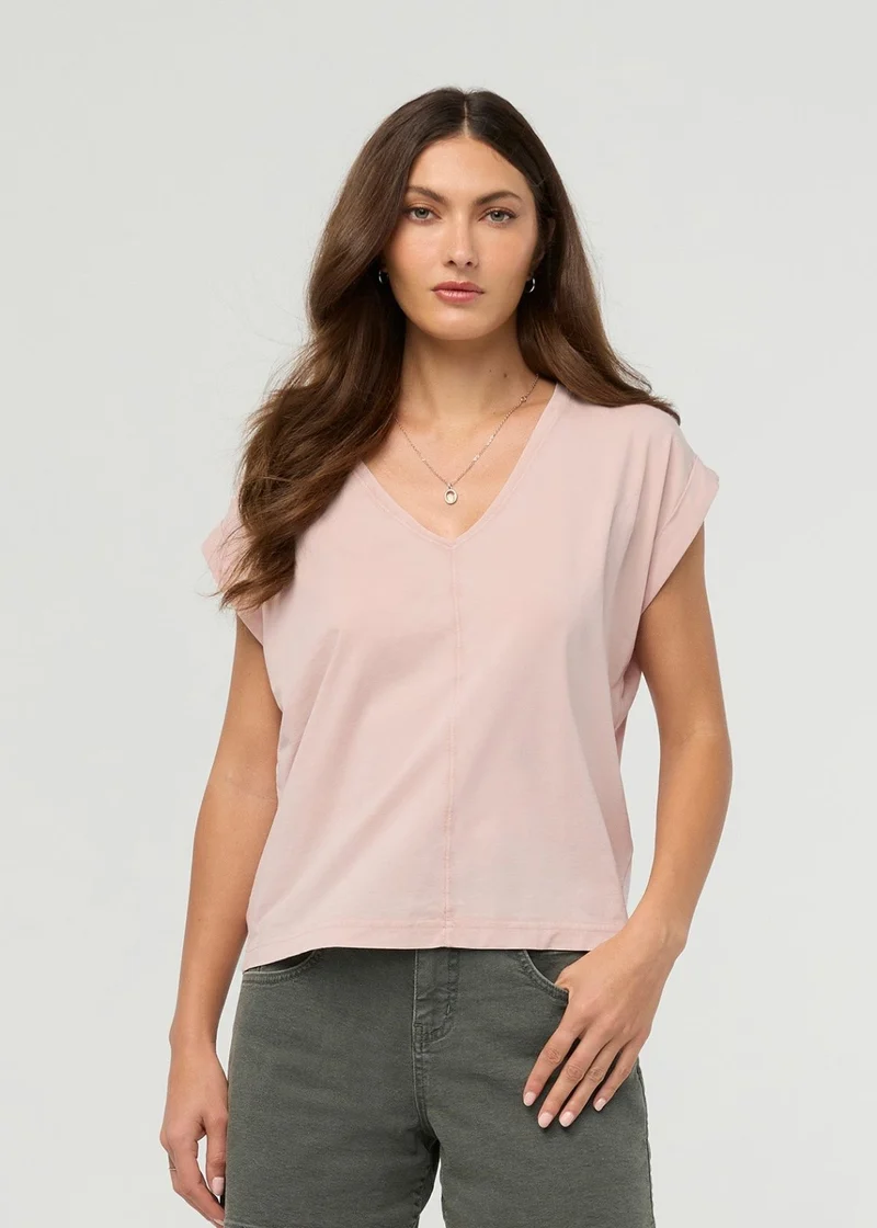 PurePima Dolman V-Neck - Washed Soft Rose