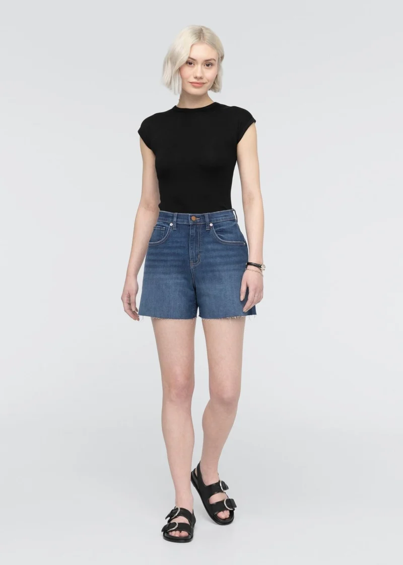 Performance Denim+ High Rise Relaxed Short - Medium Indigo