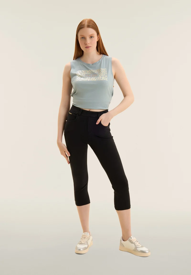 N.O.W. Yoga High Waist Skinny Capri Denim Jeans - Denim Black - Black Seam