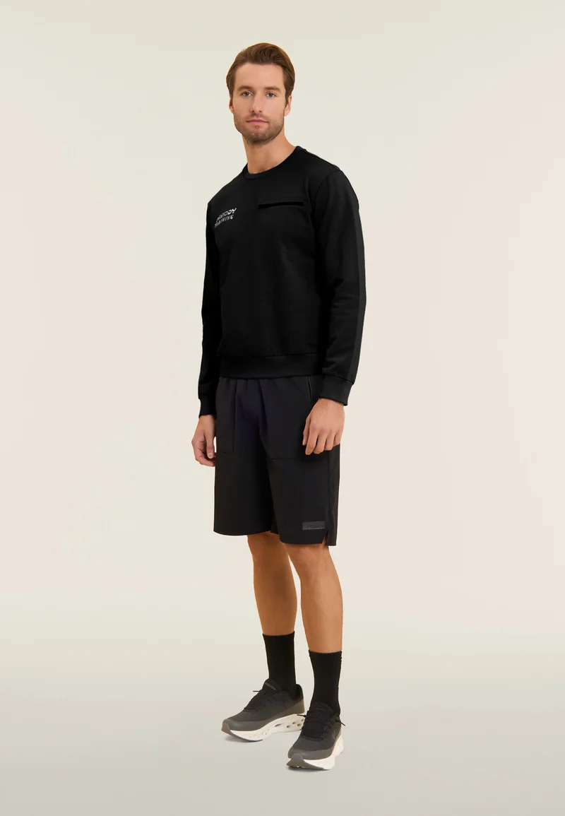 Crew neck sweatshirt in baby French terry with zip pocket - Black