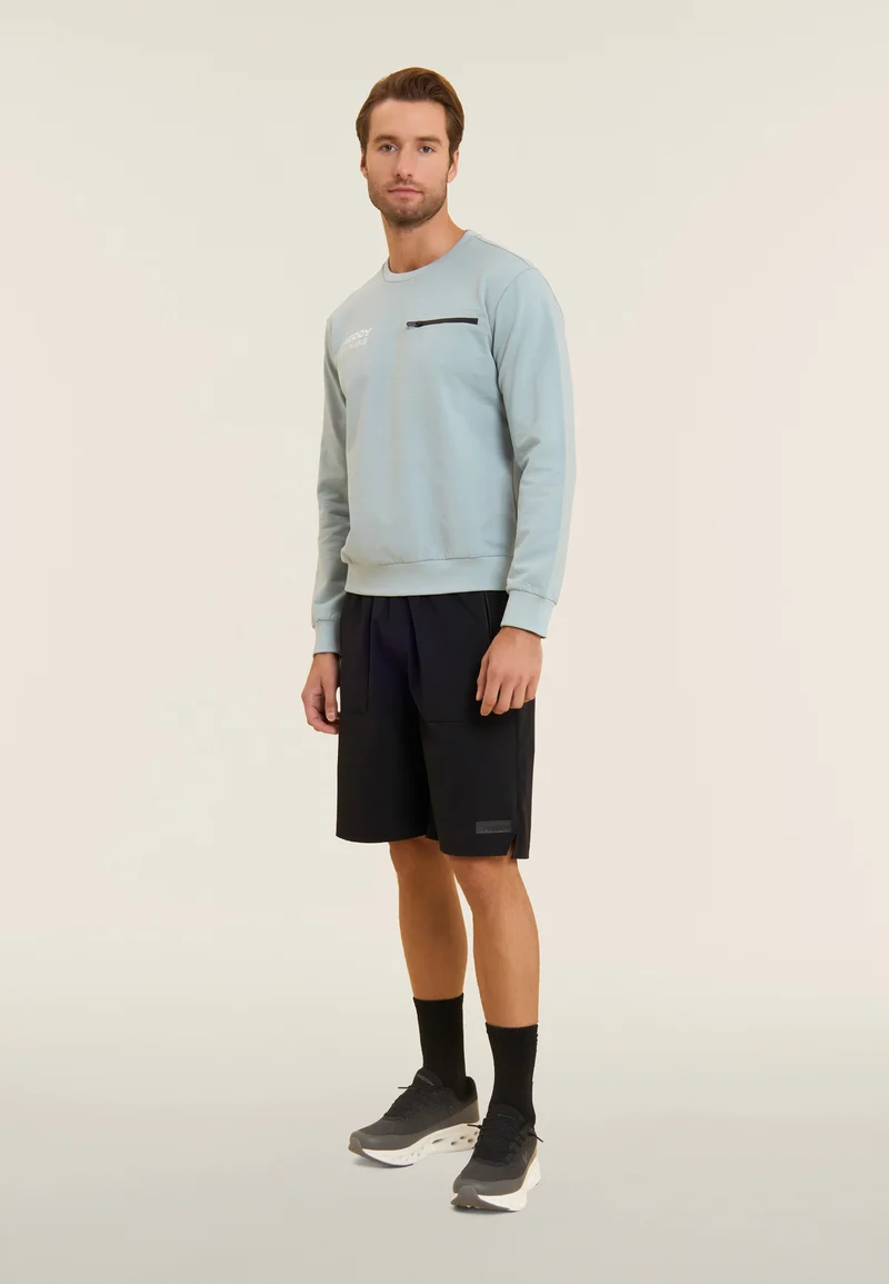 Crew neck sweatshirt in baby French terry with zip pocket - Arona Blue