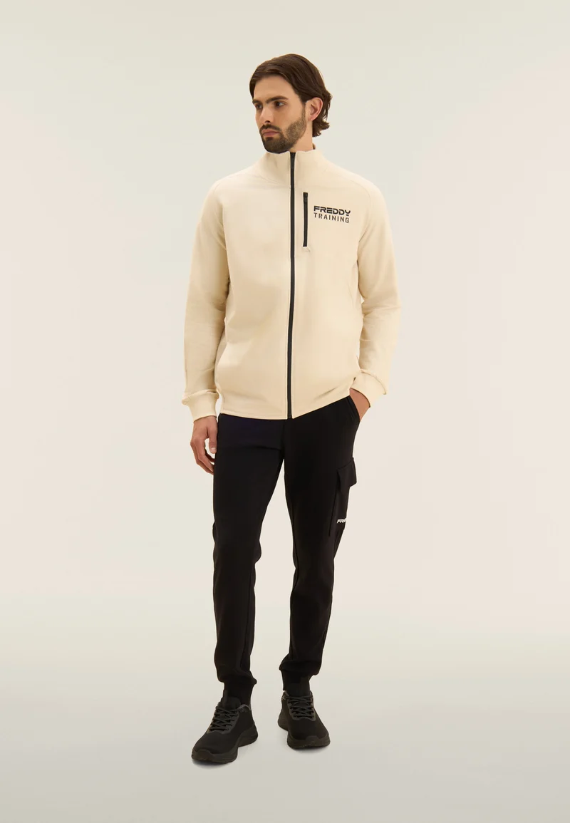 Zip sweatshirt with breast pocket and sporty stitching - White Swan