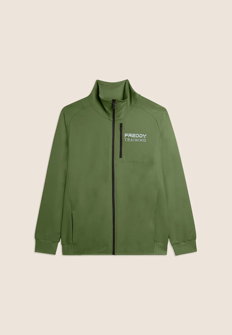 Zip sweatshirt with breast pocket and sporty stitching - Hedge Green