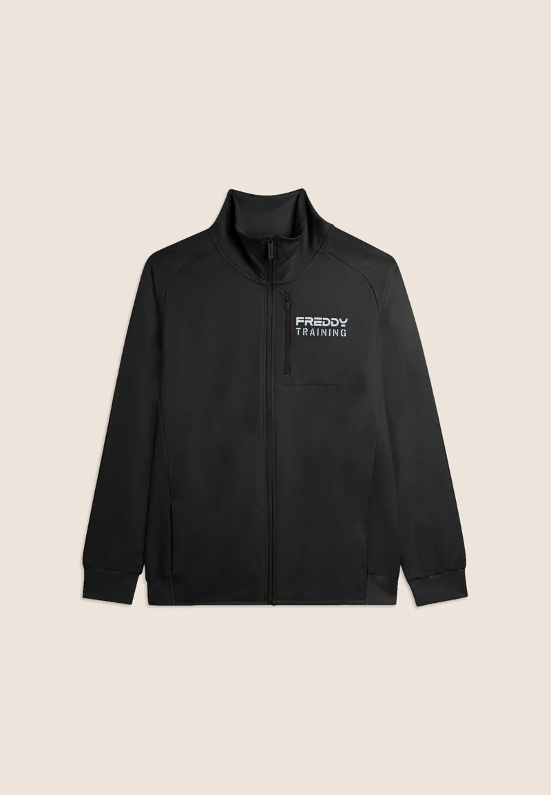 Zip sweatshirt with breast pocket and sporty stitching - Black