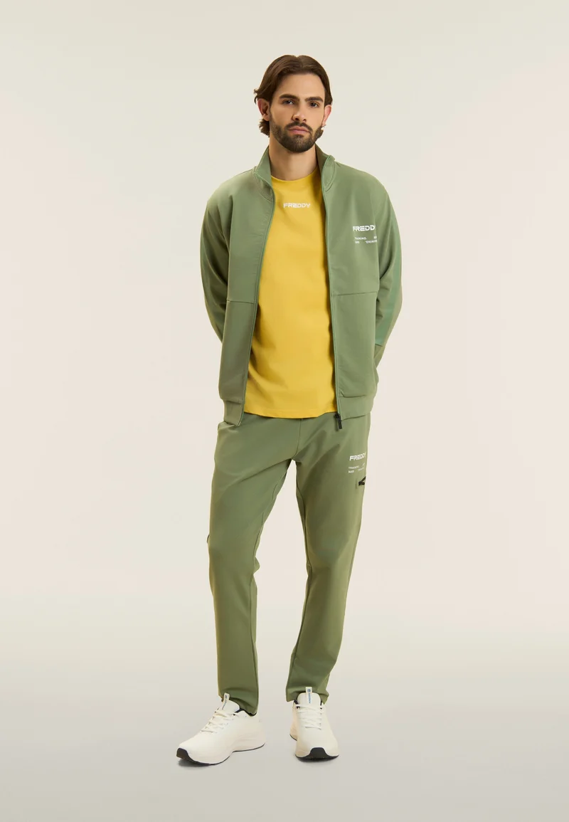 Full-zip sweatshirt and hoodie with tone-on-tone details - Hedge Green