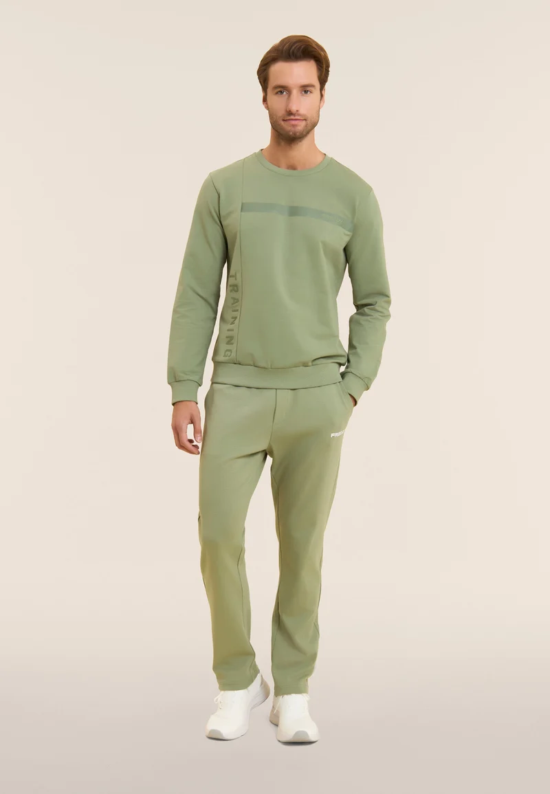 Crew neck sweatshirt with tone-on-tone "TRAINING" print - Hedge Green
